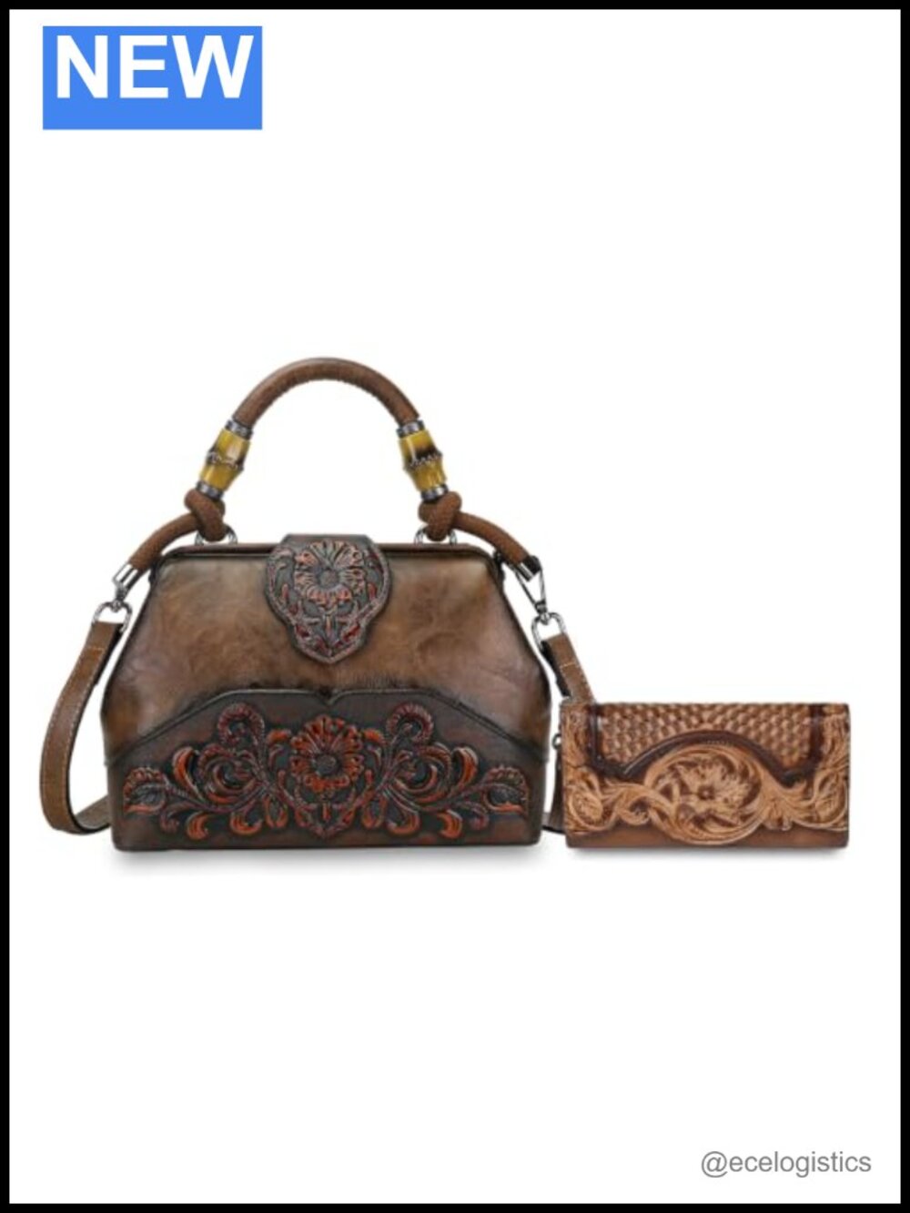 Large Satchel Handbag with Adjustable Strap and Leather Wallet Set